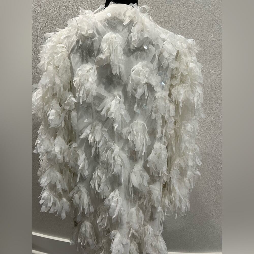 NWT ASOS EDITION Cream Textured Sequin Mesh Longline Jacket Size 0 - Picture 6 of 11